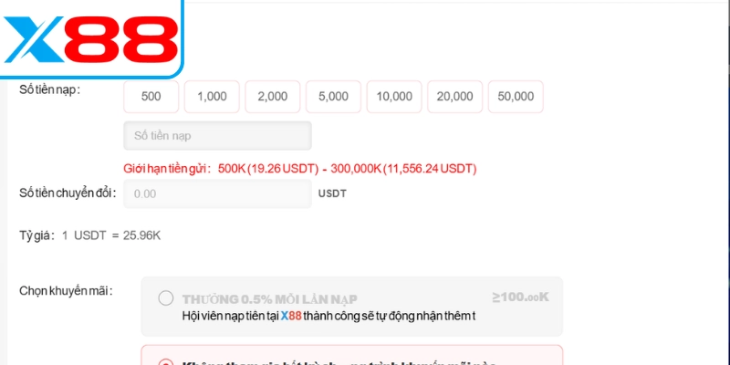 Lựa chọn giao dịch qua USDT